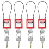 QWORK Lockout Tagout Steel Cable Locks with Keys, 4 Pack Keyed Alike Unlimited Grouping Electrical Lockout Padlock Set, Red