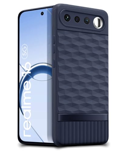 Image of WOW IMAGINE Back Cover for Realme 16 5G with Hexa Cube Design | Ultra Slim Soft Rubberised Case | Inner Velvet Fabric | Flexible Mobile Case | Camera Protection - Blue