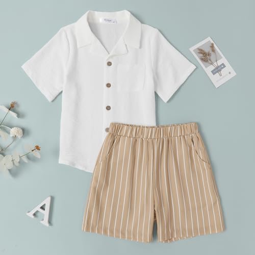 Image of Arshiner Boys 2 Pieces Summer Beach Outfits Short Sleeve Button Down Shirts and Shorts Vacation Texture Sets for Kids