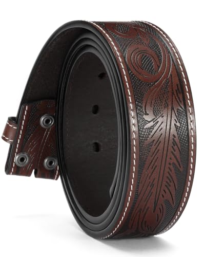 Image of CHAOREN Western Belts for Men without Buckle, 1.5 inch Full Grain Leather Strap | Cowboy Country Mexican Style, Tooled & Smooth, Secure Snap Design, Interchangeable Buckle, Gift Box