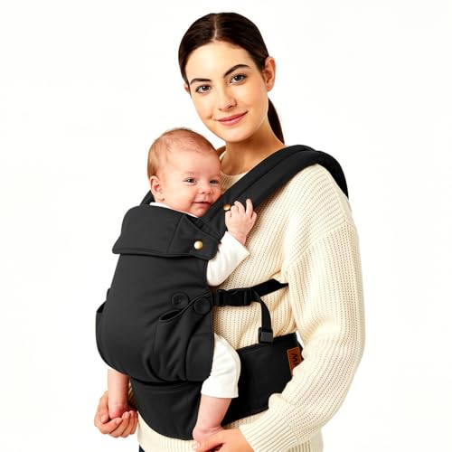 Image of Baby Carrier for Newborn to Toddler-7-45 lbs 0-36 Months Versatile & Adjustable Linen Carrier with Front Pocket Headrest Support for Moms, Dads, Black