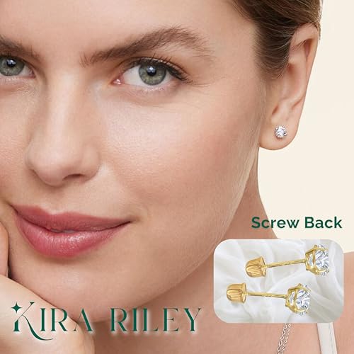 14k Solid Yellow OR White Gold Solitaire Round Cubic Zirconia Earrings Studs For Women - Small CZ Stud Earring, Nickel Free, Screw Back - Jewelry Gift for Her, Your Wife, Mom, Friends, Girlfriend2