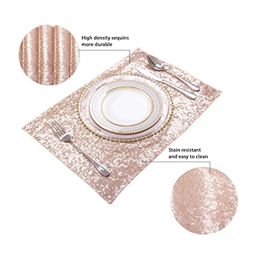 Squarepie Sequin Placemat Sparkly For Dining Table Kitchen Dinner 12 X 18 Inch Rectangle Set Of 4 Rose Gold #TOP3