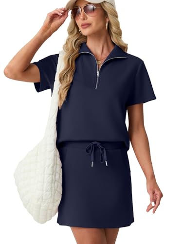 GRECERELLE Womens Summer Skort Sets with Pockets Casual Two Piece Matching Outfits for Petite(Navy Blue X-Small)