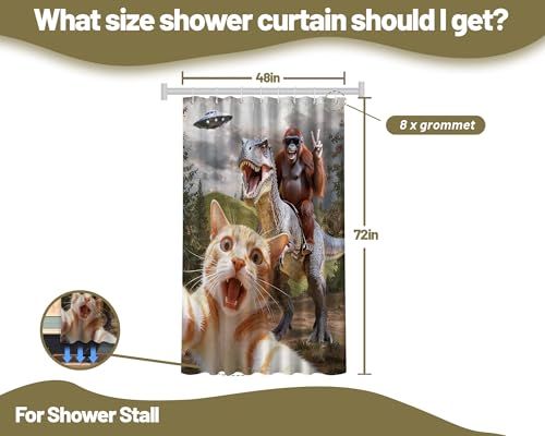 Image of Small Stall Shower Curtain Rv Cat Riding Dinosaur, 48 x 72 Inchs