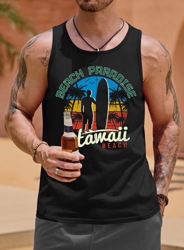 Image of VOGSTART Mens Hawaiian Beach Tank Tops Summer Vacation Muscle Top Graphic Sleeveless Shirts (S-3XL)