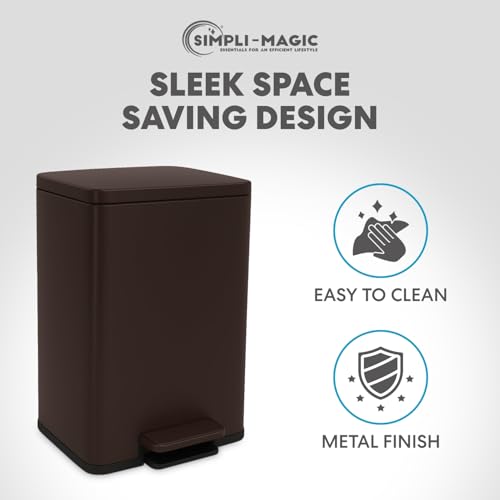 Image of Simpli-Magic 50 Liter / 13.2 Gallon Soft-Close, Smudge Resistant Trash Can with Foot Pedal and Built in Filter- Brown
