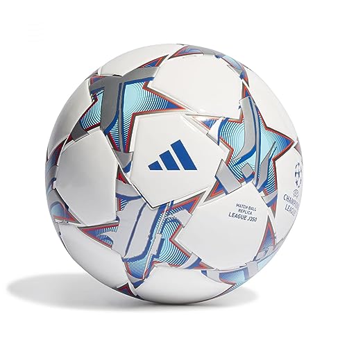 adidas Unisex Niños Ball (Laminated) UCL Lge J350, Top:White/Silver Met./Bright Cyan/Shock Purple Bottom:Iron Met./Solar Orange, IA0941, 5