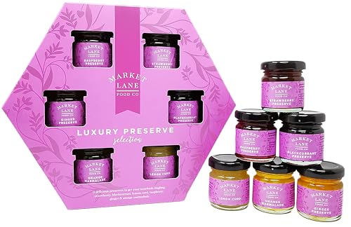 Jam Preserve Gift Set | Strawberry Raspberry Blackcurrent Lemon Curd Orange Ginger | Breakfast and Afternoon Tea Accompaniment | 6 x 42g Mini Jars