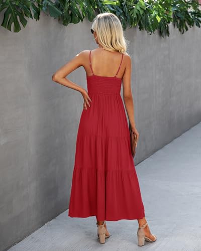 Image of Dokuritu Women's Beach Crochet Lace Maxi Dress Solid Color Summer Vacation Wedding Guest Spaghetti Strap Long Dress