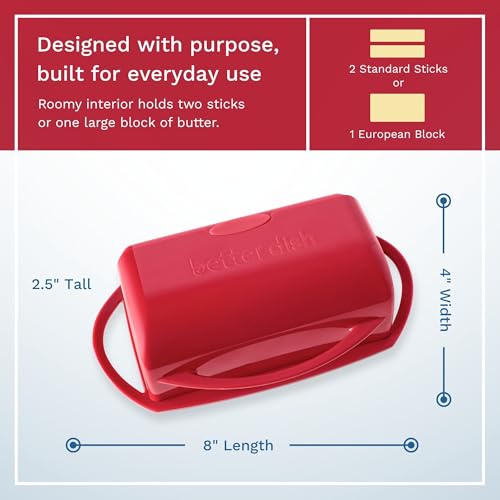 Better Dish Flip Top Butter Dish with Attached Lid - Holds 2 Sticks, Fits Kerrygold/European Butter - BPA Free & Dishwasher Safe - Red - Image 4