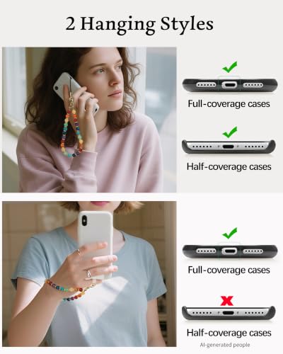 Image of Marble Beaded Phone Wrist Strap for Women, Detachable Design | 304 Steel Core, detachable phone wristlet with tether tab, keeps your phone secure for shopping, travel and daily use.