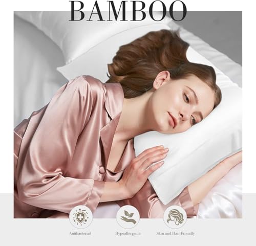 Image of Mush Bamboo Pillow Cover Set of 2 | 100% Bamboo Pillow Cover for Hair and Skin | 250 TC | Breathable, Silky Soft and Envelope Pillowcases | 17 inchx27 inch (250 TC, White)