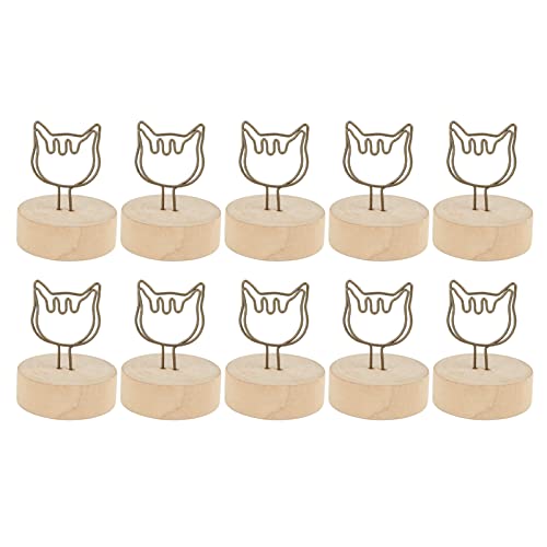 QANYEGN 10PCS Cat Shaped Table Number Holders, Place Card Holder with Rod Base, Iron Name Card Clips for Table Decoration