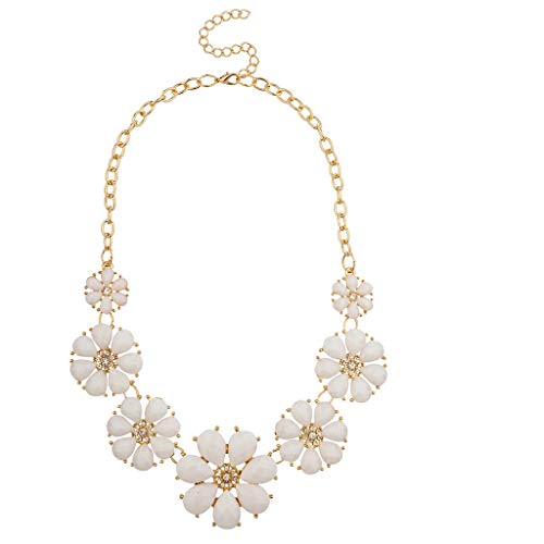 LUX ACCESSORIES Gold Tone and White Floral Flower Fashion Statement Necklace LUX ACCESSORIES Gold Tone and White Floral Flower Fashion Statement Necklace