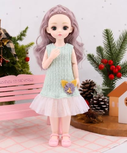 Image of Tickles Movable Joints Cute Beautiful Eyes Fashionable Flower Frock Dress Doll for Kids Girls (Size: 30 cm Color: Green)
