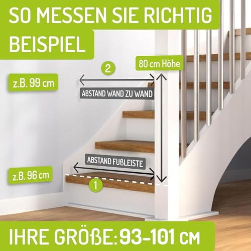 Bomi Treppenschutzgitter Merle Flatstep, Breite 95-103 cm | Türschutzgitter ohne Bohren, stabile Kindersicherung für Kind & Hund, TÜV geprüftes Hundegitter, Türgitter, Treppengitter, Metall Schwarz