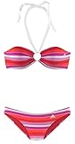 adidas Damen Neckholder Bandeau Bikini gestreift Cup A/B Rot-Lila-Weiß 36