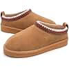 FITORY Women's Suede Slipper | Flat Short Mini Boots with Fur Fleece | Winter Casual Comfort Shoes Brown Size 8