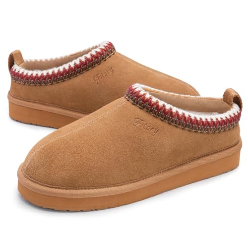 FITORY Women's Suede Slipper | Flat Short Mini Boots with Fur Fleece | Winter Casual Comfort Shoes