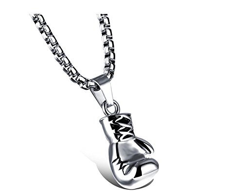 Asma Stainless Steel Silver Boxing Glove Pendant Necklace Chain for Men