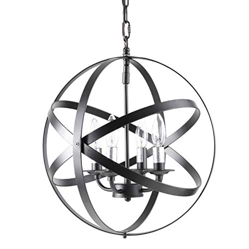 Vikashing 4-Light Farmhouse Chandeliers Industrial Pendant Lighting Ceiling Light Fixture Black Hanging Light for Dining Room Kitchen Island Living Room Bedroom Foyer ETL Listed