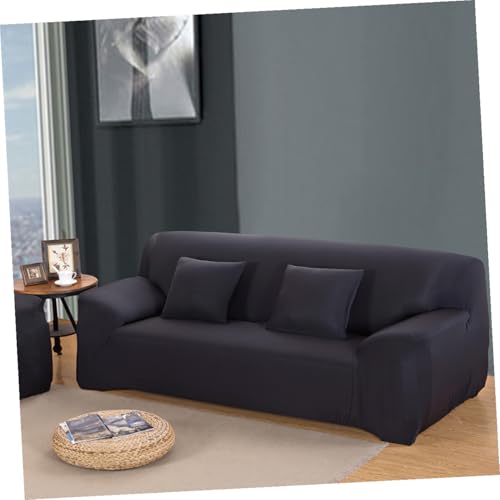 Funda de sofá elástica de 3 plazas negra: protector antideslizante lavable para salón 7