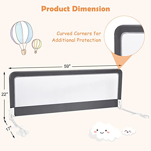 Honey Joy Bed Rail For Toddlers, 59-In Extra Long, Portable Safety Bed Guardrail W/Double Safety Child Lock, Foldable Baby Bed Rail Guard, Fit King & Queen Full Twin Size Bed Mattress (1 Pack, Gray) #TOP5