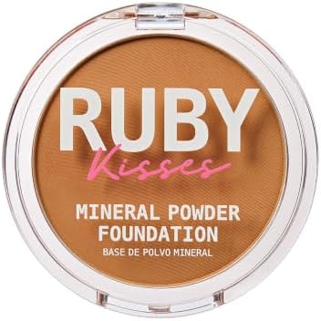 Ruby Kisses Mineral Pressed Powder Foundation, Medium to Full Coverage Natural Finish 0.35 Ounce (Mocha)