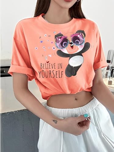 Image of Parona Polyester Casual Round Neck Printed T-Shirt | Half Sleeves Tshirt for Women