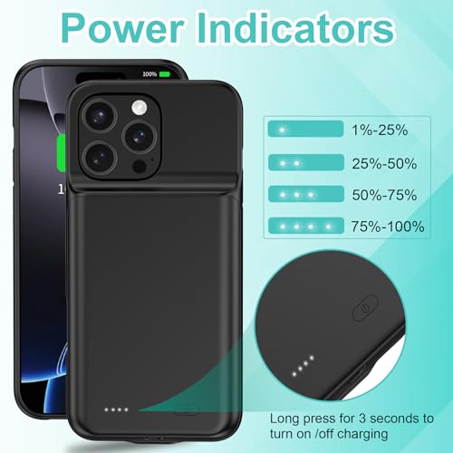 Funda batería iPhone 16 Pro Max portátil recargable de 13800 mAh con carcasa protectora negra 3