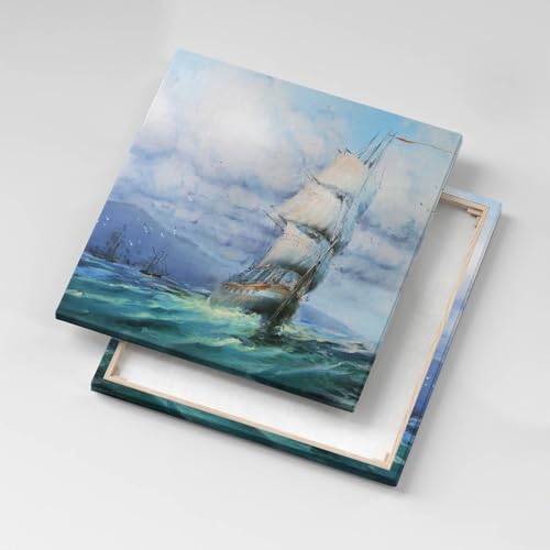 Tableau navire peint sur l'eau Wallfluent 60x60cm pour décoration murale moderne