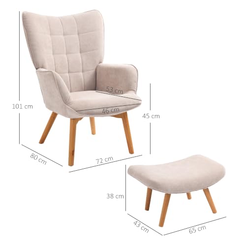 HOMCOM Ohrensessel mit Hocker Sessel mit Cordoptik für Wohnzimmer Beige