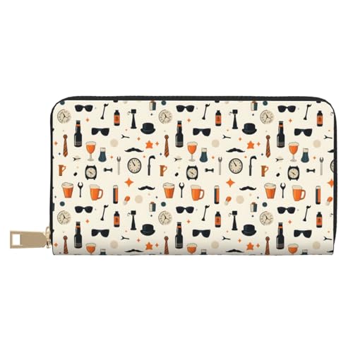 Clock Beer Glasses Print Wallet Women, Leather Bifold Multi Card Wallet, Long Purse Women's Wallets