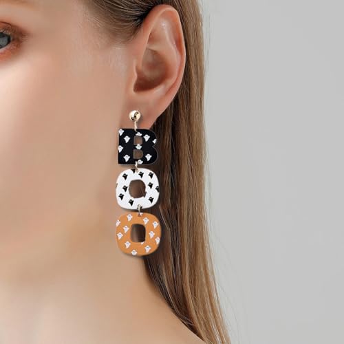 Halloween Earrings BOO Ghost for Women, Retro Simple Acrylic Drop Earrings Handmade Colorful Jewelry Holiday Festive Decorations Accessories2