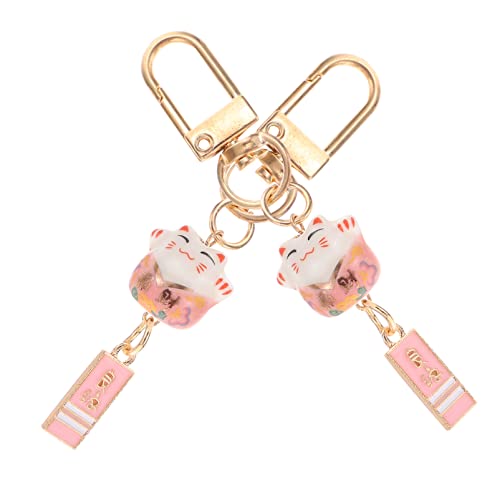 LIFKOME 2Pcs Fortune Chanceux Japonais Beckoning Chat Maneki Neko Keyring Keychain Key Anneaux Fengsui Fortune Chanceux Chaines Clés Clés Clés de Chance Cover