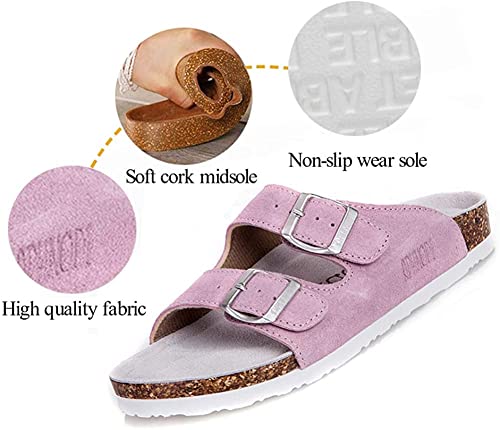 Asifn Women Men Slide Cork Sandal Flat Adjustable Strap Buckle Slip on Casual Open Toe Shoes Suede Summer2