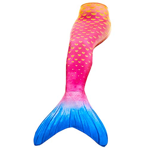 Play Tailor Mermaid Tail Swimmable Costume Swimsuit for Girls Swimming (No Monofin), Blue Pink Yellow, 8 Years