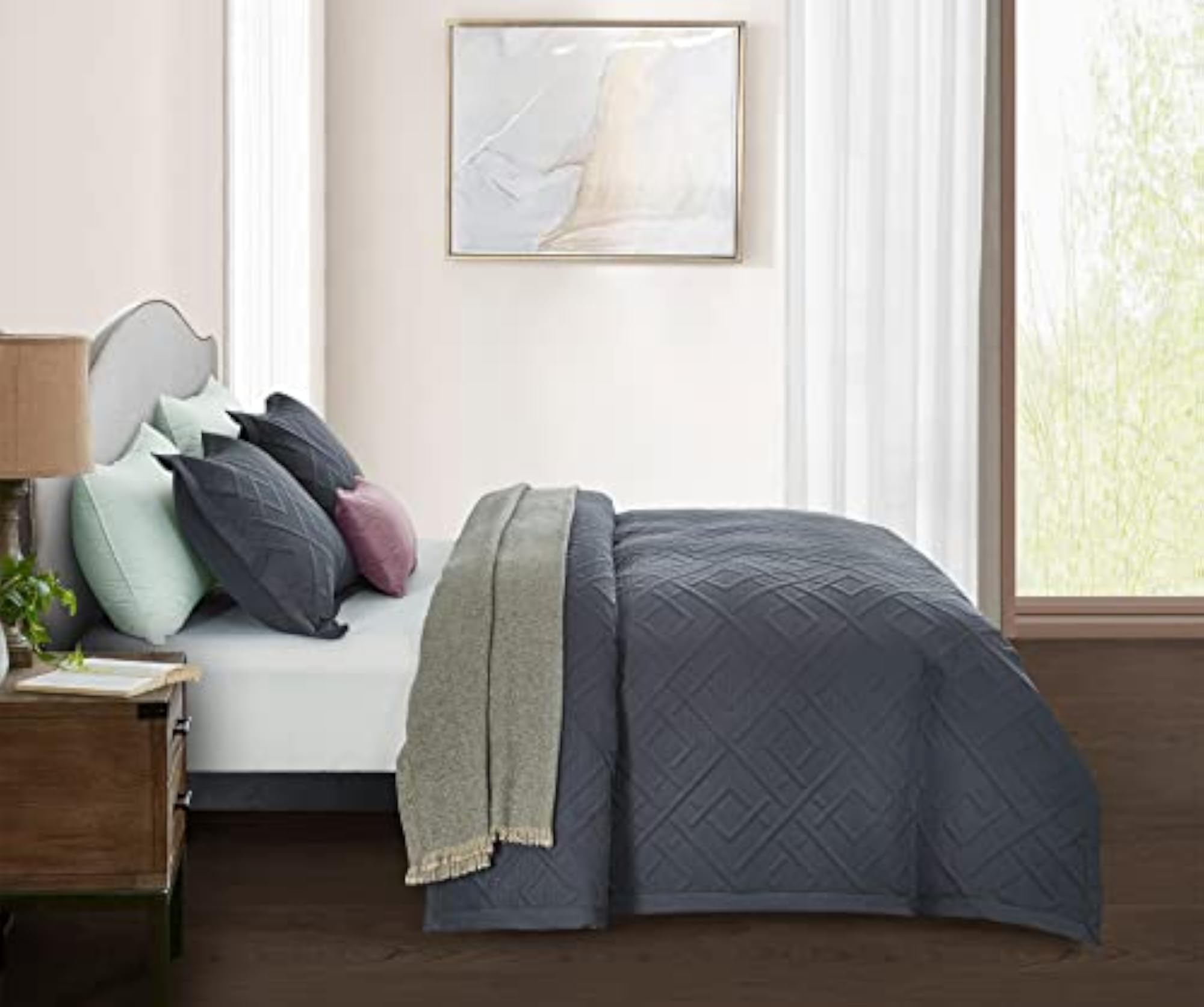 Geometric Pattern Quilt Set, King Size, Ultrasonic Quilting