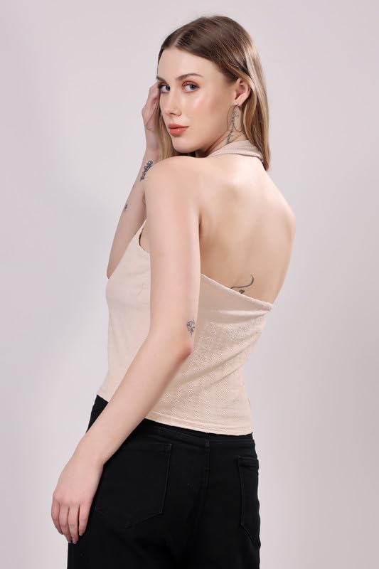 Image of London Hills Women's Cotton Slim Fit Tank Top Halter Neck Tops Stylish | Backless Tops | Halter Neck Top | Backless Tank Tops