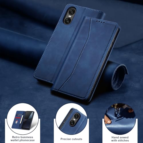 Image of Jasonyu Cover for Sony Xperia 10 VI Flip PU Leather Case, Wallet Cover, Stand Function, Magnetic Card Slots, TPU Bumper Case (Blue)