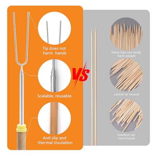 DAWRIS 8 szt. teleskopowych szaszłyków do grilla, szpikulce i widelec do grilla z stali nierdzewnej, wysuwane, do zewnątrz