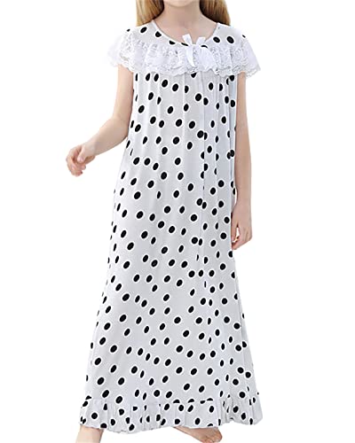 Betusline Girl's Sleep Dress with Fluffy Lace Hem, 2-10 Years