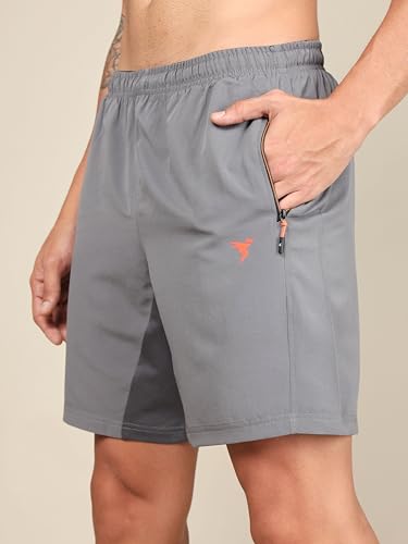 Image of TECHNOSPORT Men Solid Slim Fit Sports Shorts Techno LITE UPF50+ Polyester Mid Rise Drawstring Shorts Pant for Men Gym Workout Running Cricket Casual Quick Dry