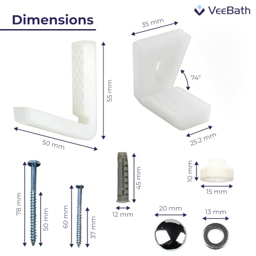 VeeBath Toiletten-Schrauben-Set für das Badezimmer, abgewinkelt, für die Bodenmontage, für Toilettenschüsseln, für Bidet oder Halbsäulen