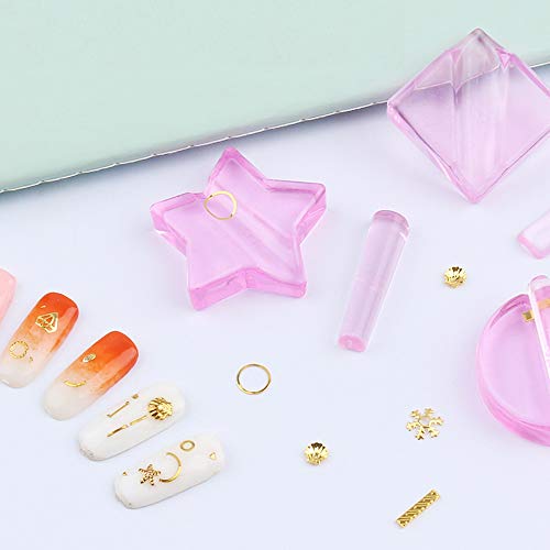 Professional Nail Art equipment Transparent Pink Bend Curve Tools Hollow Slice Frame Nail Art Embossed Mold(Star-02#)