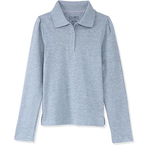 Image of Girls 2T-20 Long Sleeve Pique Polo Uniform Shirt