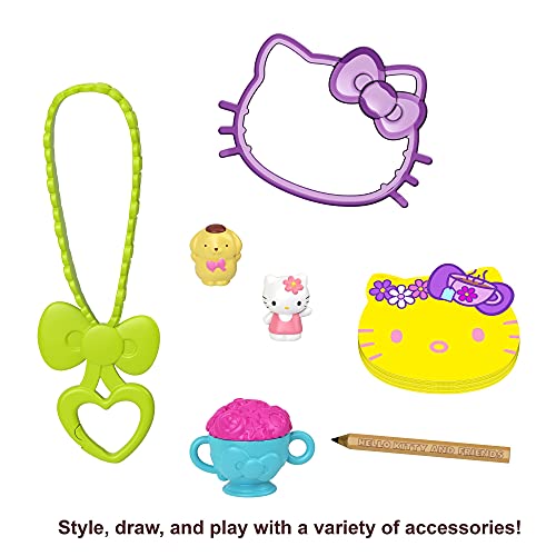 Sanrio Hello Kitty Coffret Compact L’Heure du Thé avec 2 mini-figurines, crayon, carnet de notes et accessoires, jouet pour enfant, GVB31