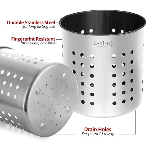 Stainless Steel Kitchen Utensil Holder, Kitchen Caddy, Utensil Organizer, Round Shape Utensils Crock, 5" By 5.3" (Utensils Not Included) #TOP2