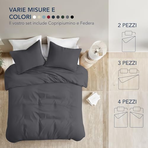 Dreamzie Copripiumino Matrimoniale 240X220 Cm Con 2 Federe 50X70 Cm - Grigio Scuro - Set Copripiumino Matrimoniale 240X220 - 6